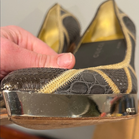 Gucci Women's Gold and Brown Heels - Picture 3 of 6